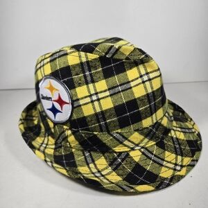Pittsburgh Steelers NFL Fedora Hat Flannel Plaid Black And Gold Mens Sz L